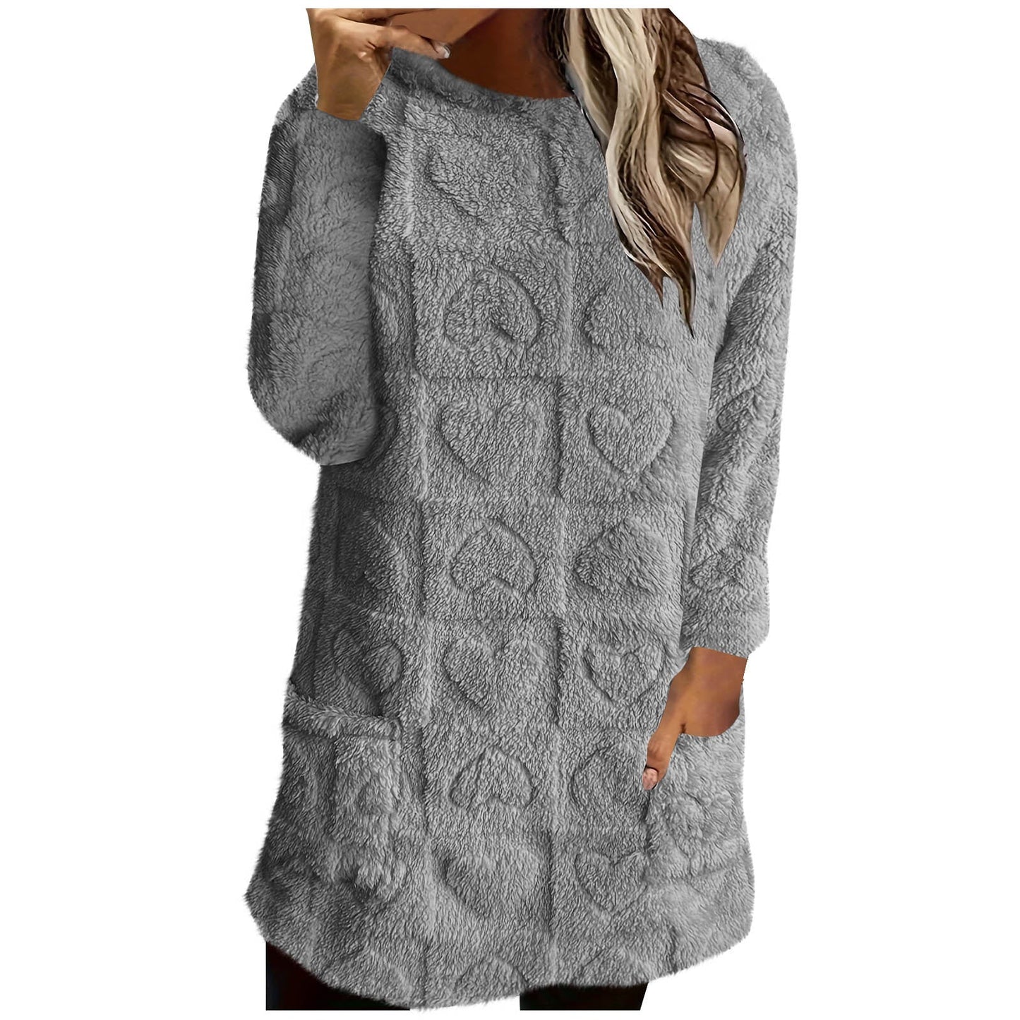 Street-Wave Women Cozy Plush Fleece Tunic With Heart Pattern For Home Comfort And Lounge