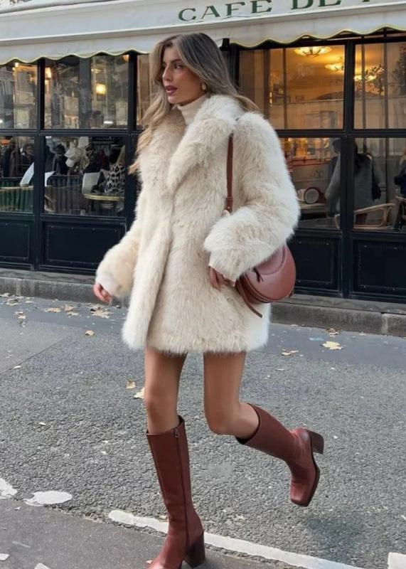 Street-wave Womens Luxurious Elegant Winter Coat With Soft Faux Fur Trim For Chic Warmth And Style
