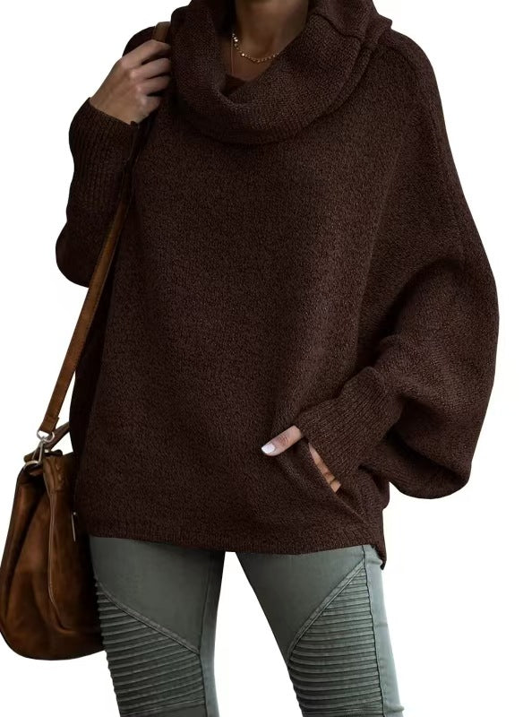 Street-Wave Women's Casual Knit Sweater With Soft Stand Collar And Relaxed Oversized Sleeves