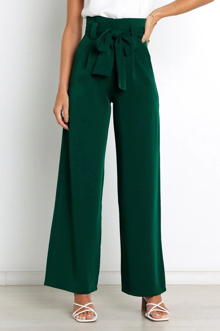Street-Wave Women Wide-Leg Pants With Decorative Belt, Elegant Comfort for Office