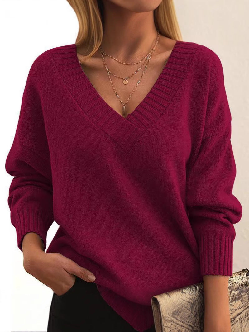 Street-Wave Avery V-Neck Sweater For Women Cozy Soft Knit Relaxed Fit