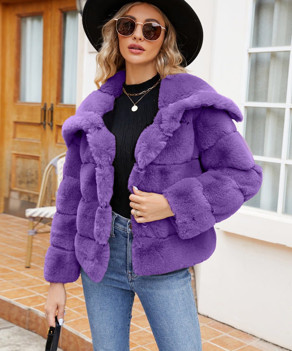 Street-wave Women's Fleece Puff Jacket With Hood For Cozy Warmth And Modern Style
