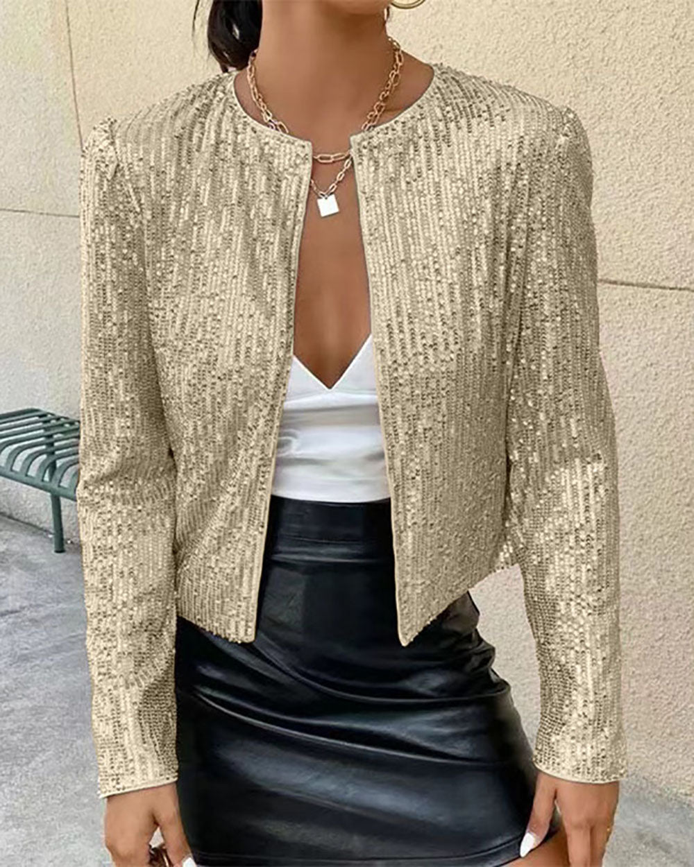 Street Wave Sequin Stand Collar Coat For Women Glamorous Warm Evening Jacket For Special Occasions