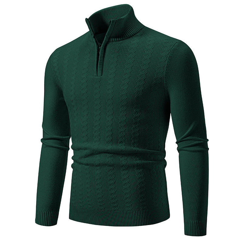 Street-Wave Men's Stand Collar Zip Knit Pullover for Cold Days with Premium Comfort and Versatility