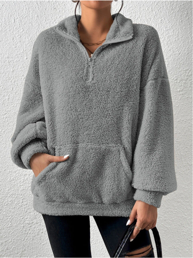 Street Wave Women's Fleece Pullover With Stand Collar And Pockets Cozy Warmth For Everyday Wear