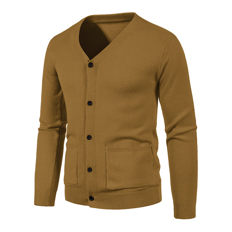 Street-wave Men's V-Neck Cardigan With Practical Pockets Soft Wool Cozy Fit For Everyday Wardrobe