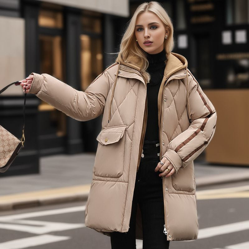 Street-wave Women's Quilted Winter Jacket With Removable Hood For Cozy Warmth And Everyday Wear