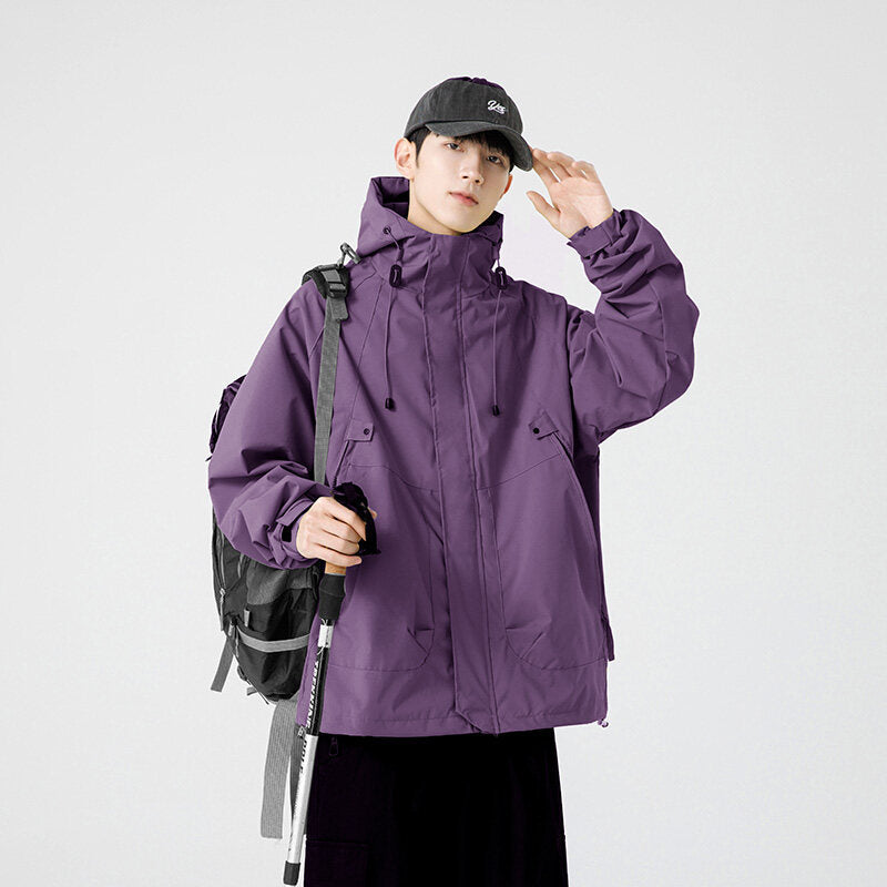Street-wave Men's Windbreaker Jacket With Adjustable Hood Water Resistant Practical Pockets Urban Explorer Edition