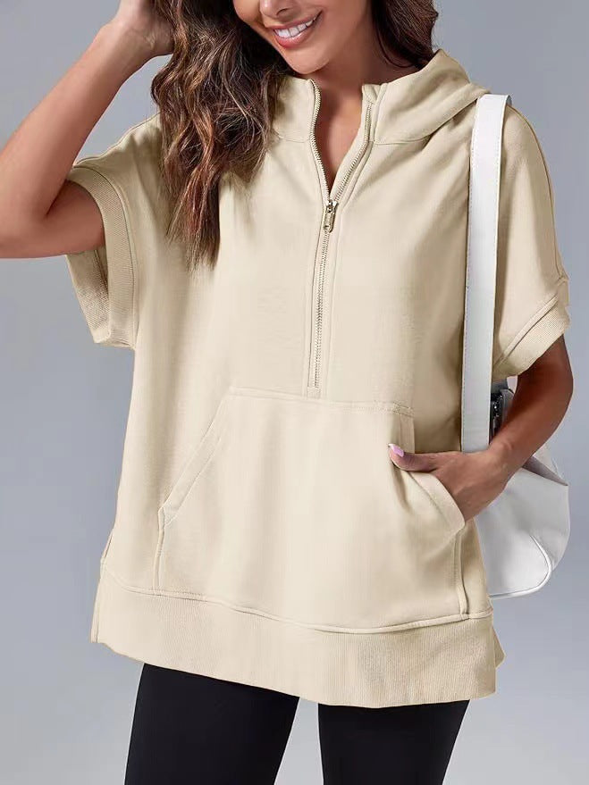 Street-Wave Women's Lightweight Hoodie Half Zip With Front Kangaroo Pocket For Casual Comfort