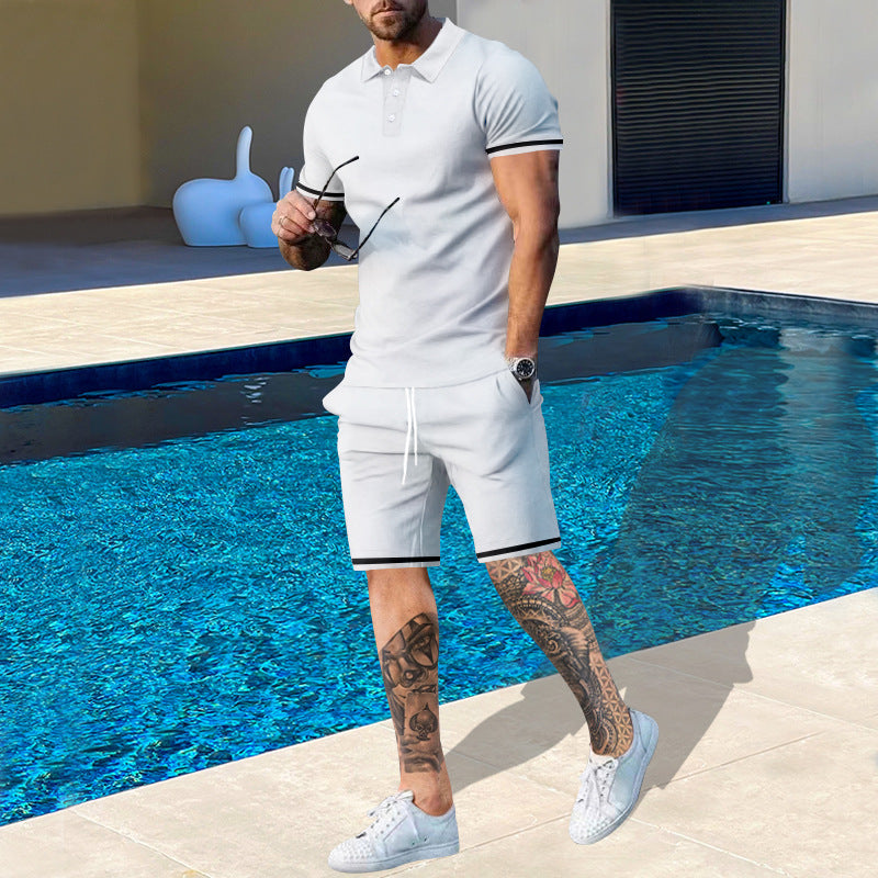 Street Wave Men's Polo Shirt And Shorts Set With Sporty Accents For Summer Comfort