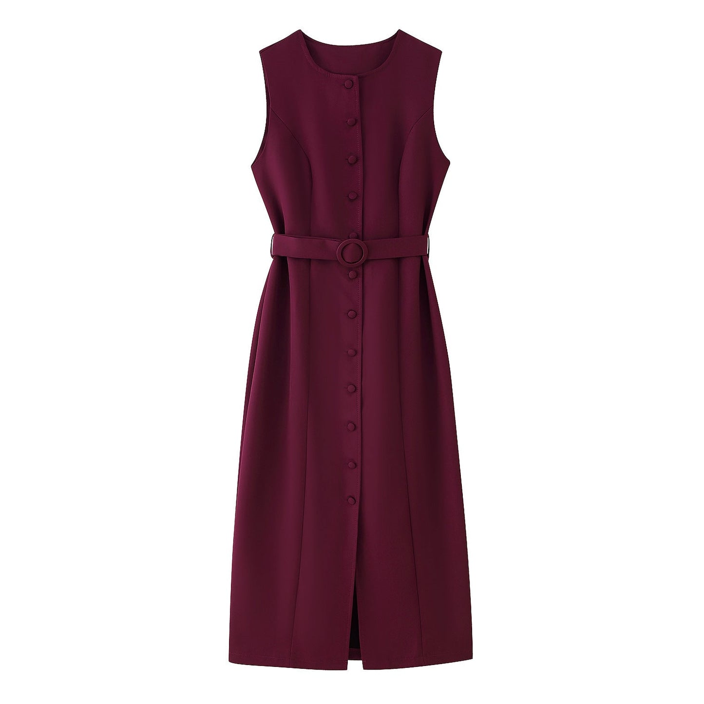 Street Wave Sleeveless Wrap Dress With Button Closure And Waist Belt For Elegant Women