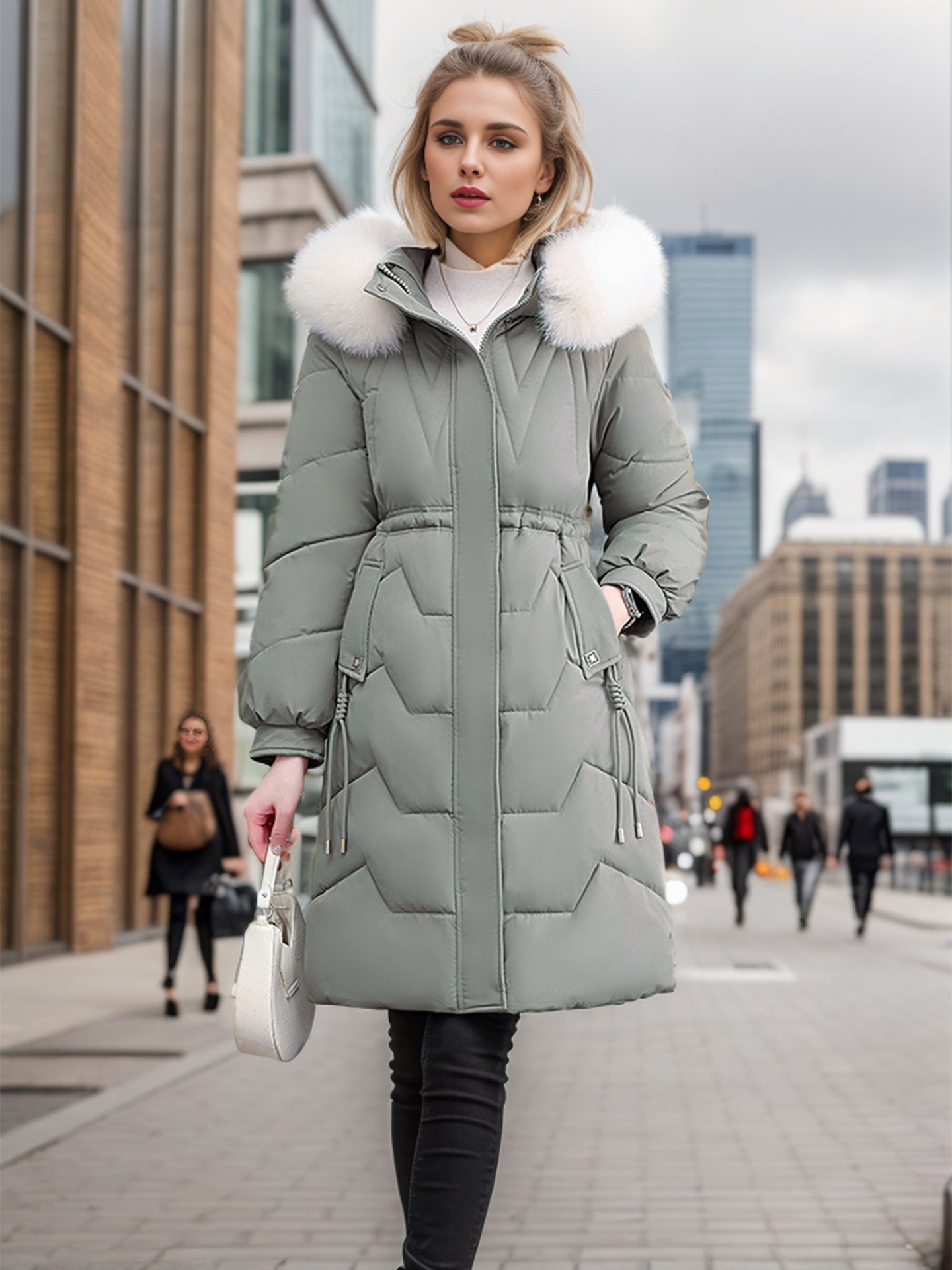 Streetwave Womens Elegant Insulated Winter Coat With Removable Faux Fur Collar For Cold Weather