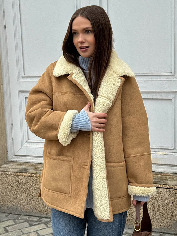 Street-wave Womens Oversized Faux Fur Jacket With Cozy Plush Lining For Effortless Style
