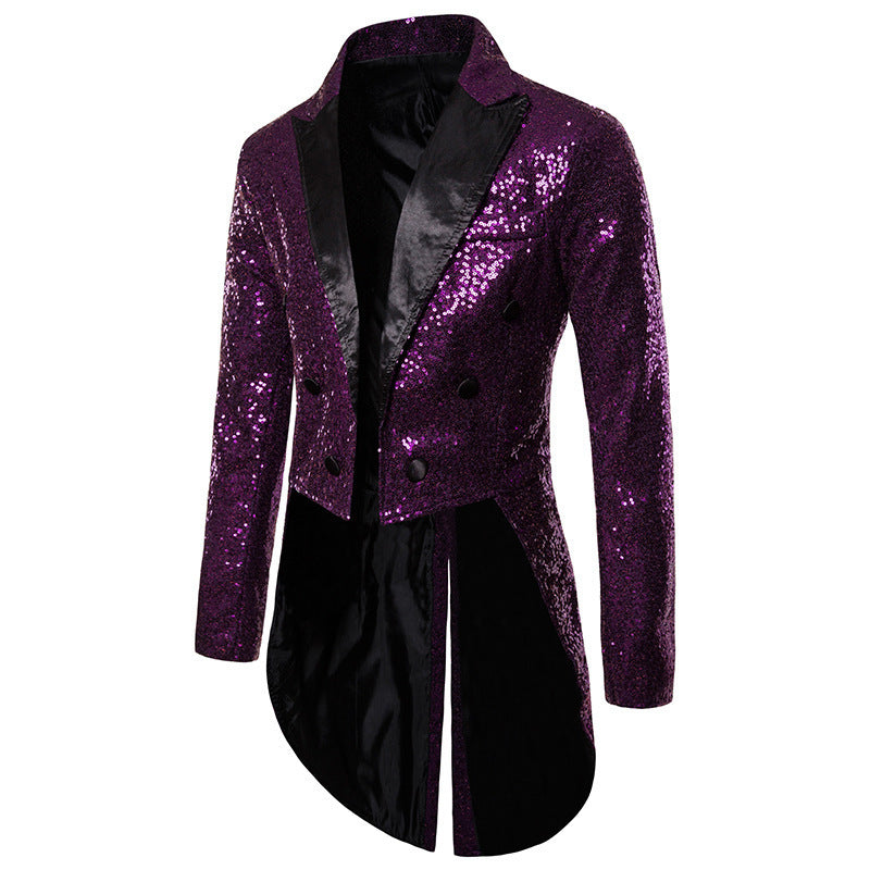 Street Wave Sequin Blazer for Men With Elegant Cut and Asymmetric Design Glamorous Party Jacket