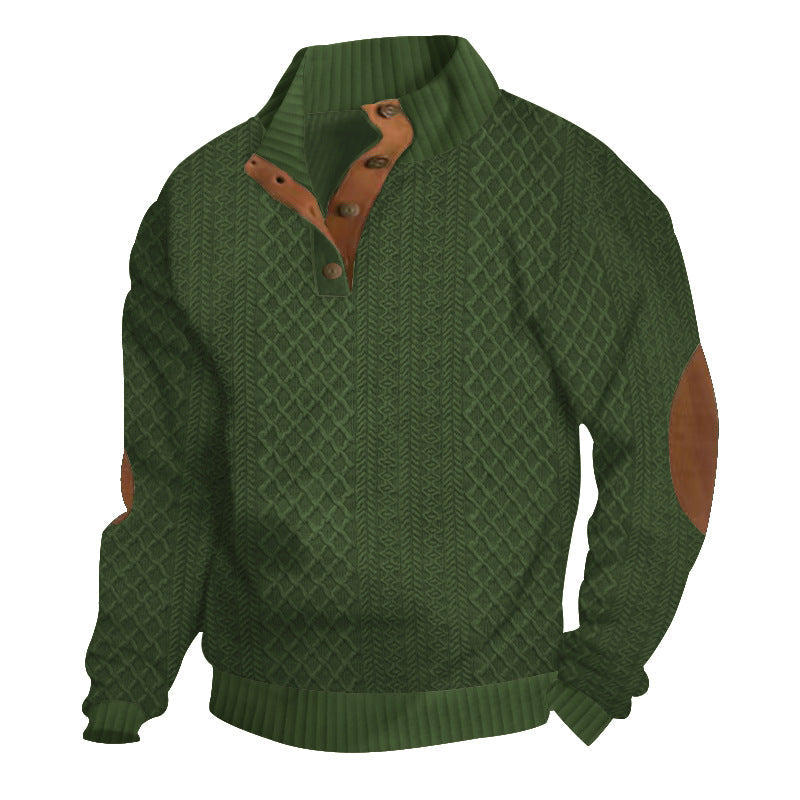 Street-Wave Mens Knit Sweatshirt With Structured Knit Pattern And Premium Leather Elbow Patches For Casual Comfort