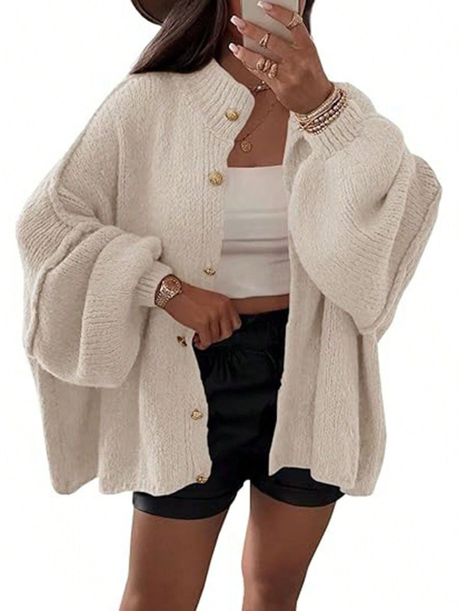 Street Wave Fluffy Knit Cardigan Women Cozy Wool Blend With Oversized Sleeves For Fall