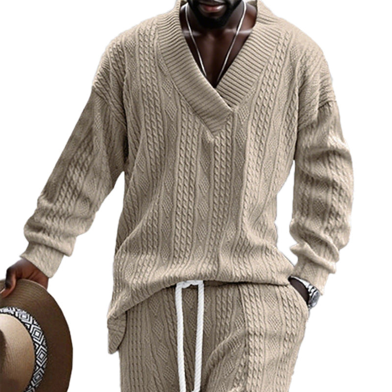 Street Wave Mens Cable Knit V Neck Sweater Ultra Soft Cozy Knitwear For Casual Style