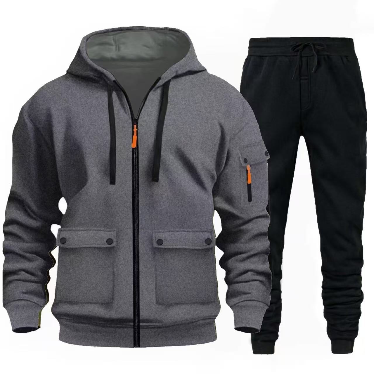 Street-wave Men's Athletic Jacket And Jogger Set With Practical Pockets For Active All Day Comfort