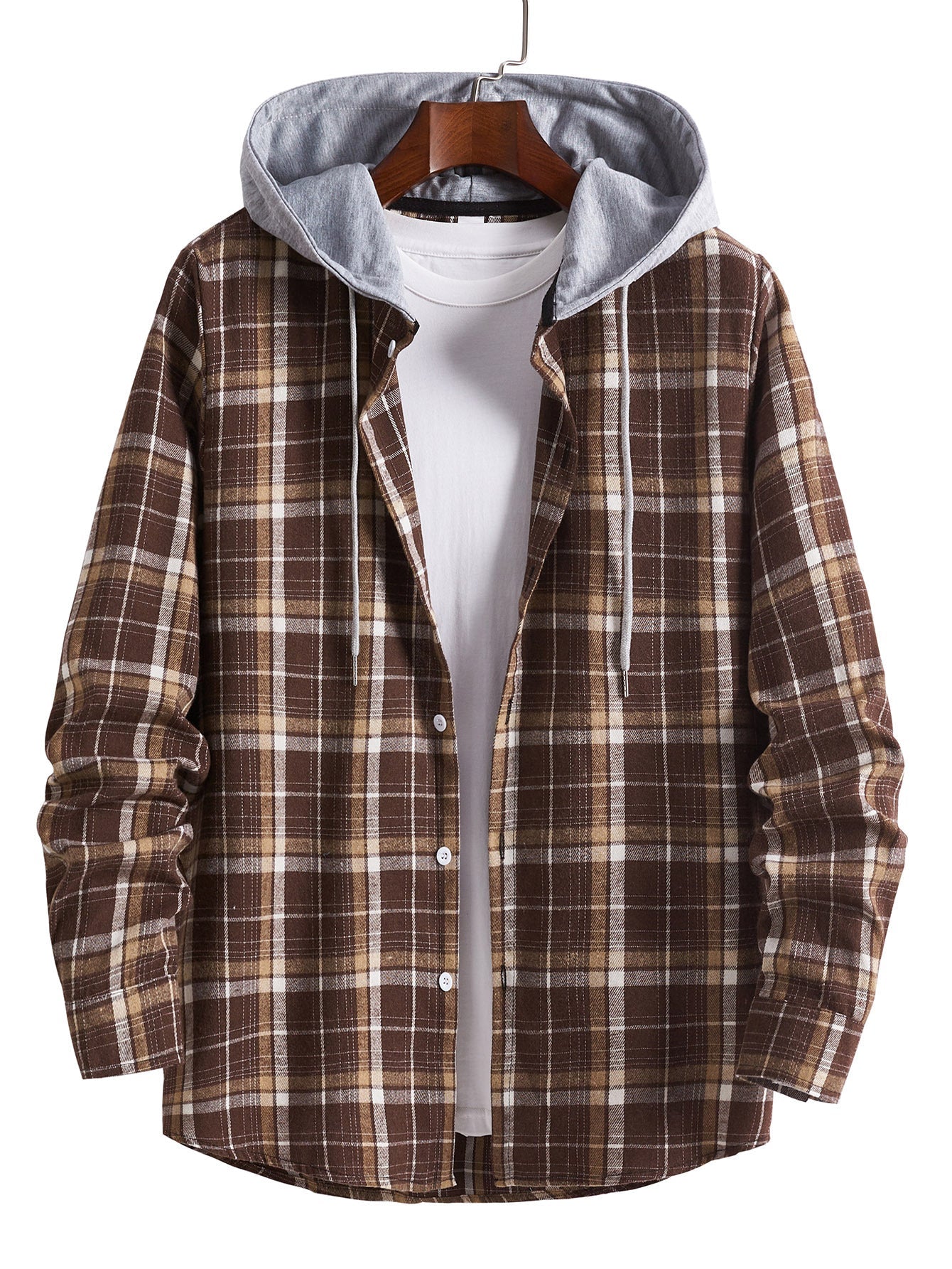 Street-Wave Hooded Plaid Shirt For Men - Soft Breathable Cotton Blend Casual Streetwear