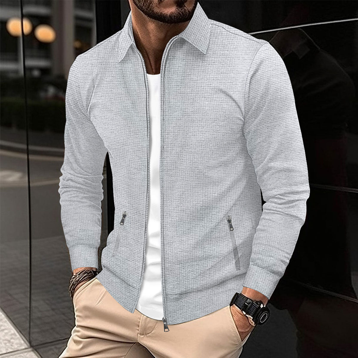 Street-wave Men's Modern Zipper Jacket With Practical Side Pockets For Everyday Style Breathable Cotton Blend