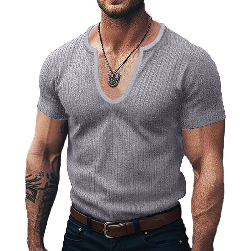Street Wave Ribbed V Neck T Shirt for Men Breathable Comfort Fit Premium Fabric Style