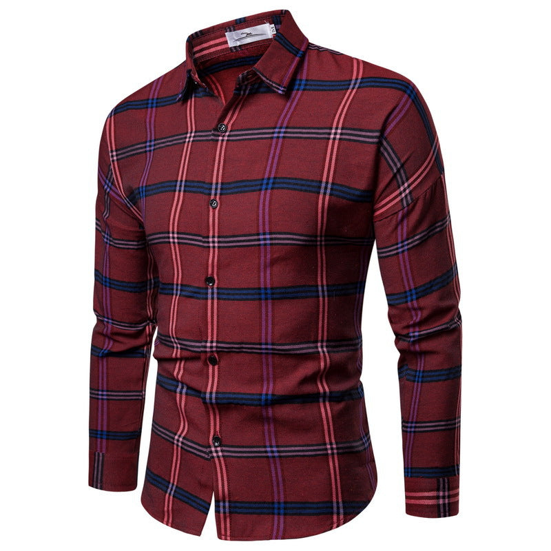 Mens Plaid Long Sleeve Shirt With Modern Fit And Comfortable Breathable Fabric Street Wave