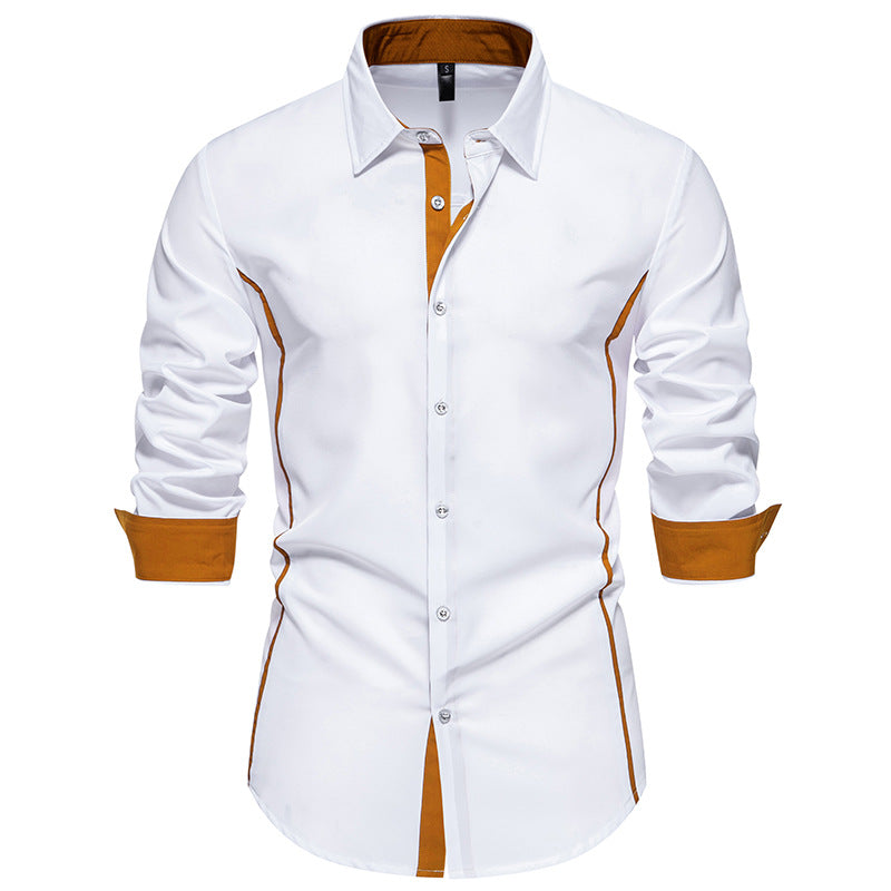 Mens Long Sleeve Shirt With Contrast Stitching Modern Slim Fit Streetwave For Stylish Professionals