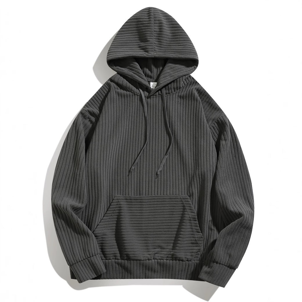 Street Wave Mens Hoodie With Structured Rib Knit Texture And Front Pockets For Cozy Casual Wear