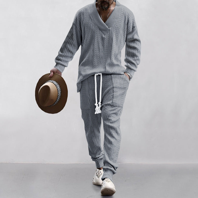 Street-Wave Mens Knit Tracksuit Set Breathable Cotton Blend Comfort For Everyday Wear