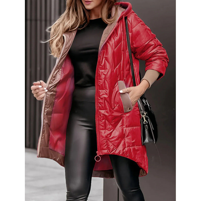 Street Wave Women Hooded Puffer Jacket With Large Pockets Lightweight Quilted Coat For Everyday