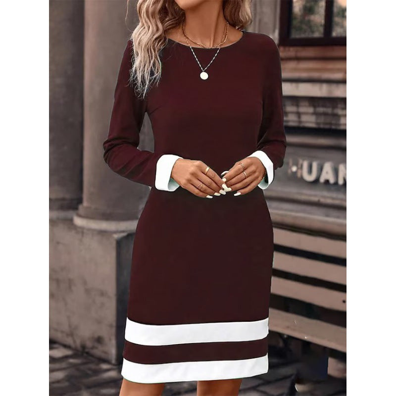 Street-Wave Elegant Navy Dress With Contrast Cuffs And Hem For Modern Professional Women