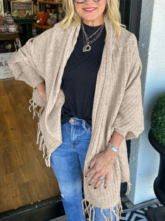 Street-Wave Women's Versatile Fringed Poncho Soft Cotton Cozy All-Season For Trendy Women