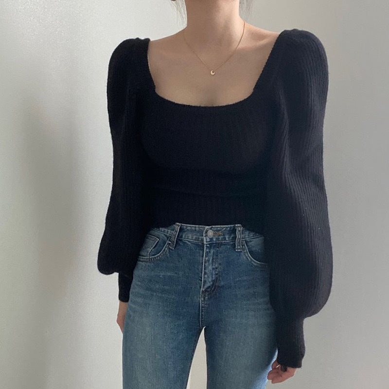 Womens Fine Knit Sweater With Square Neckline And Voluminous Sleeves By Streetwave Chic Office To Weekend Wear