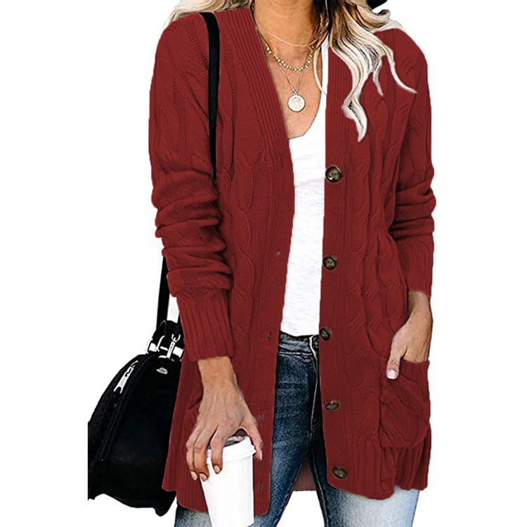 Street-wave Cable Knit Cardigan With Pockets For Women Cozy Soft Cotton Blend Chic All Season