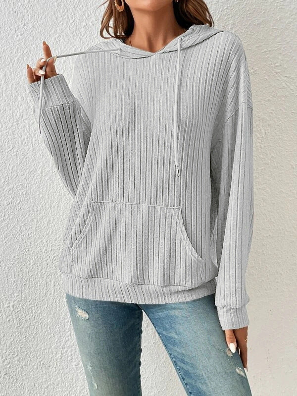 Street-Wave Claire Unisex Casual Hoodie With Ribbed Knit And Kangaroo Pocket