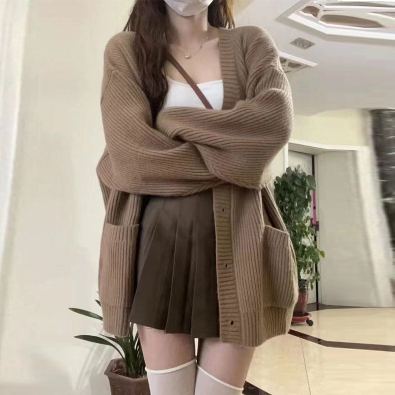 Street-wave Women's Knit Cardigan Coat With Open Pockets, Chunky Texture, Cozy Wool Warmth