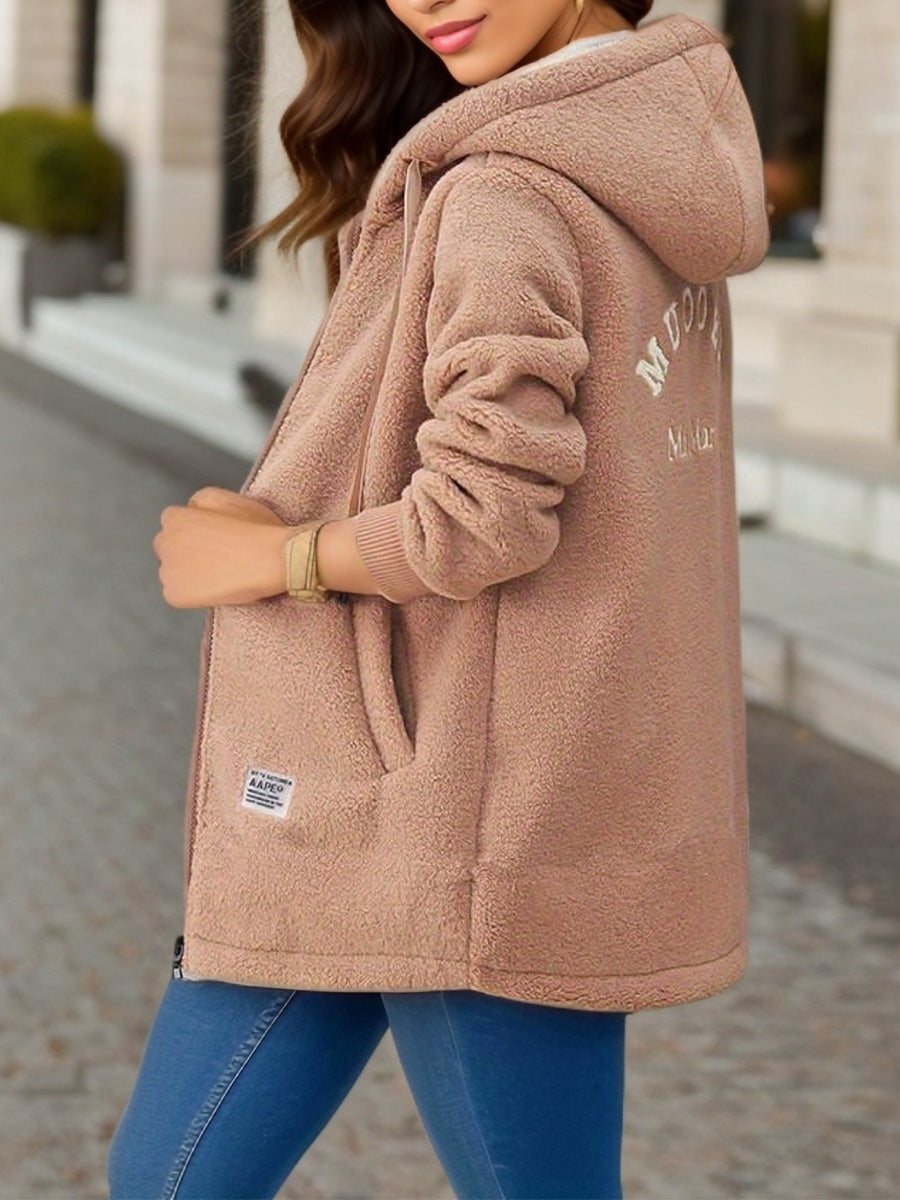 Streetwave Cozy Fleece Jacket With Hood For Women Soft Warmth And Practical Pockets