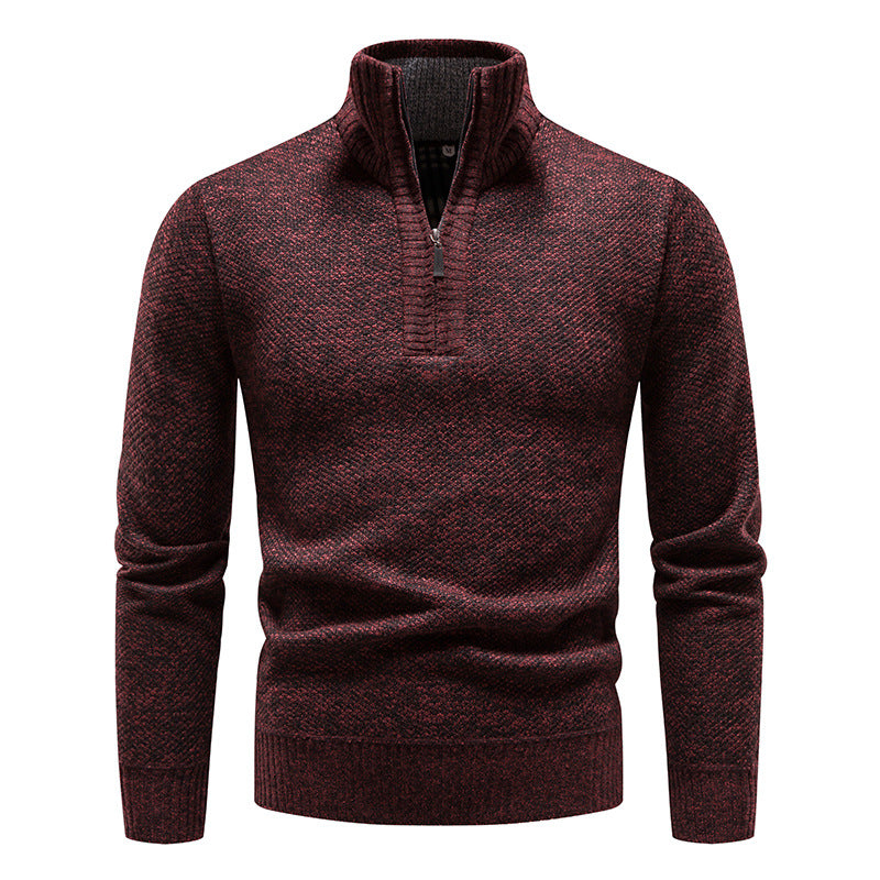 Street-Wave Mens Elegant Knit Pullover With Modern Stand Collar And Zip For Everyday Style
