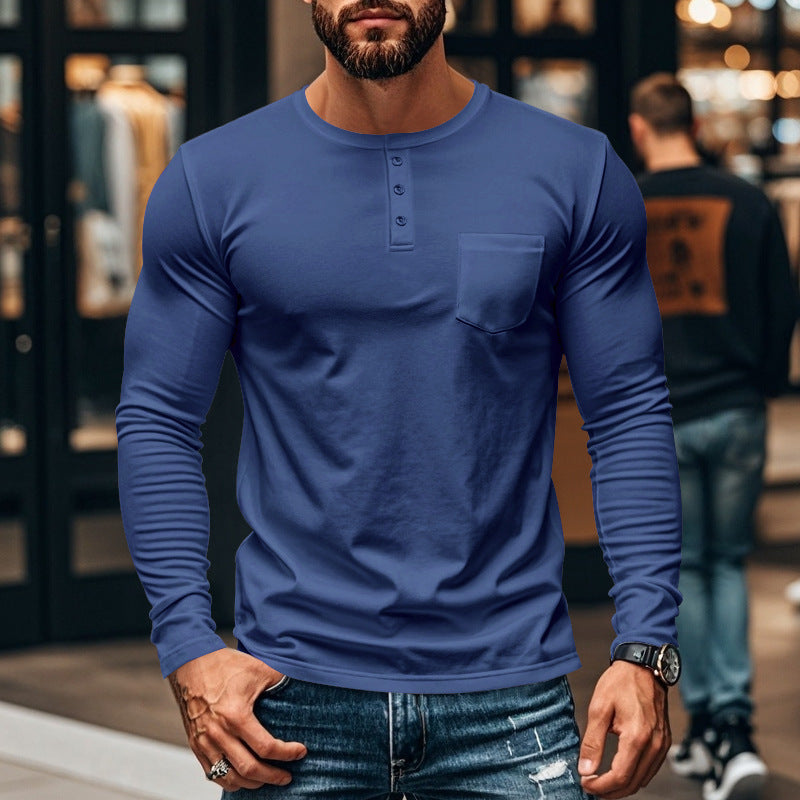 Street-Wave Mens Henley Long Sleeve Shirt With Chest Pocket