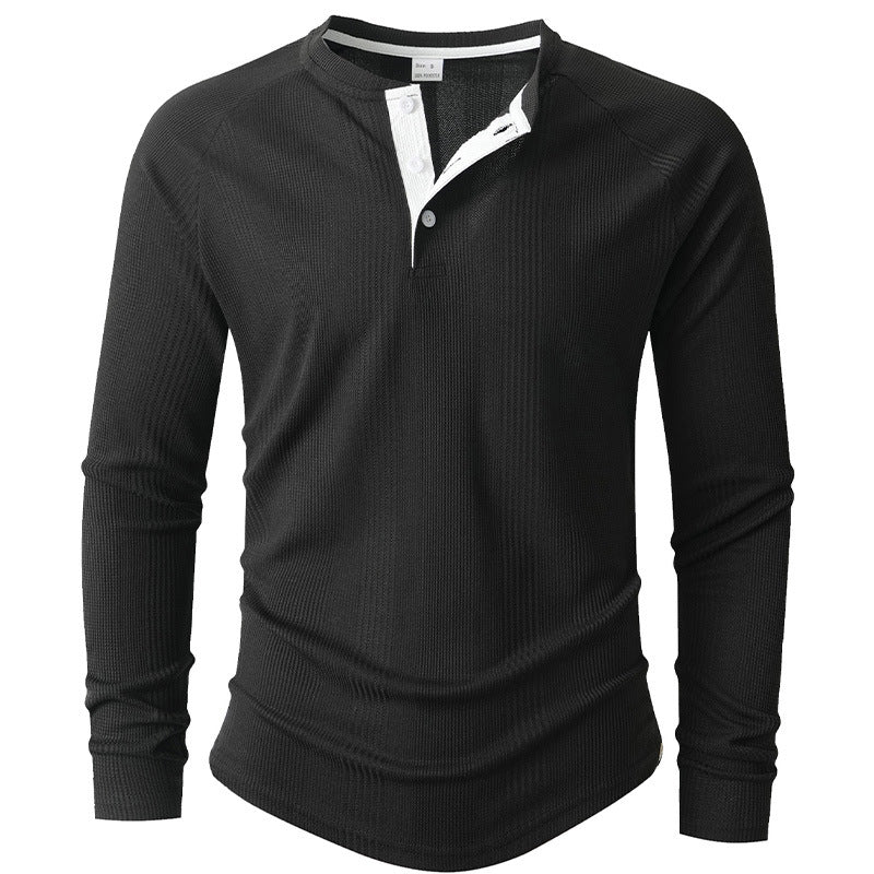 Streetwave Mens Long Sleeve Henley Shirt With Structured Texture And Breathable Cotton
