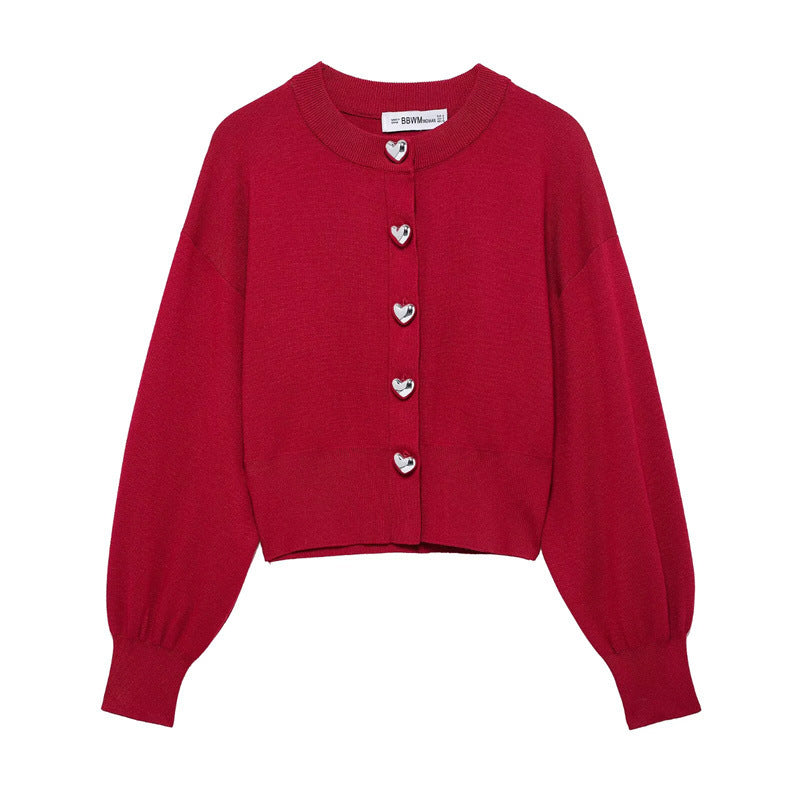 Streetwave Women Cardigan With Heart Shaped Buttons Cozy Knitwear For Everyday Style