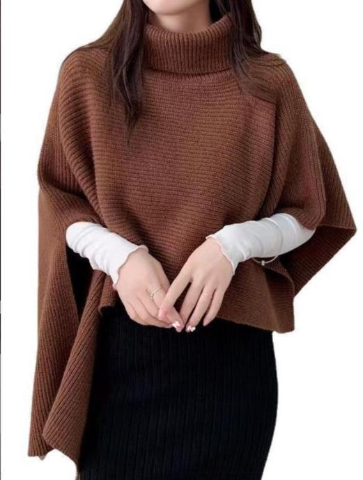 Street-Wave Women Knit Poncho Asymmetrical High Collar Cozy