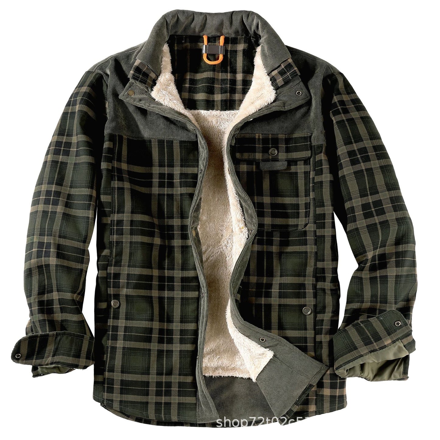 Street-Wave Men's Plaid Fleece-Lined Jacket With Teddy Fur Interior For All-Season Warmth