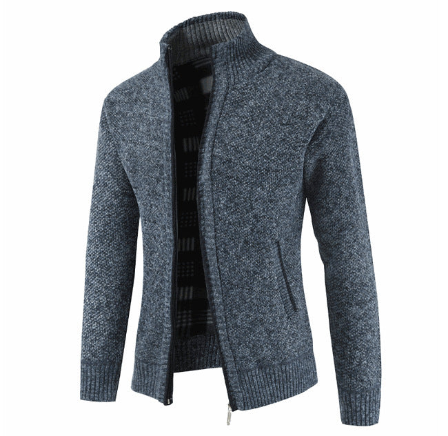 Street-Wave Men's Knit Cardigan With High Collar And Side Pockets For Modern Warmth