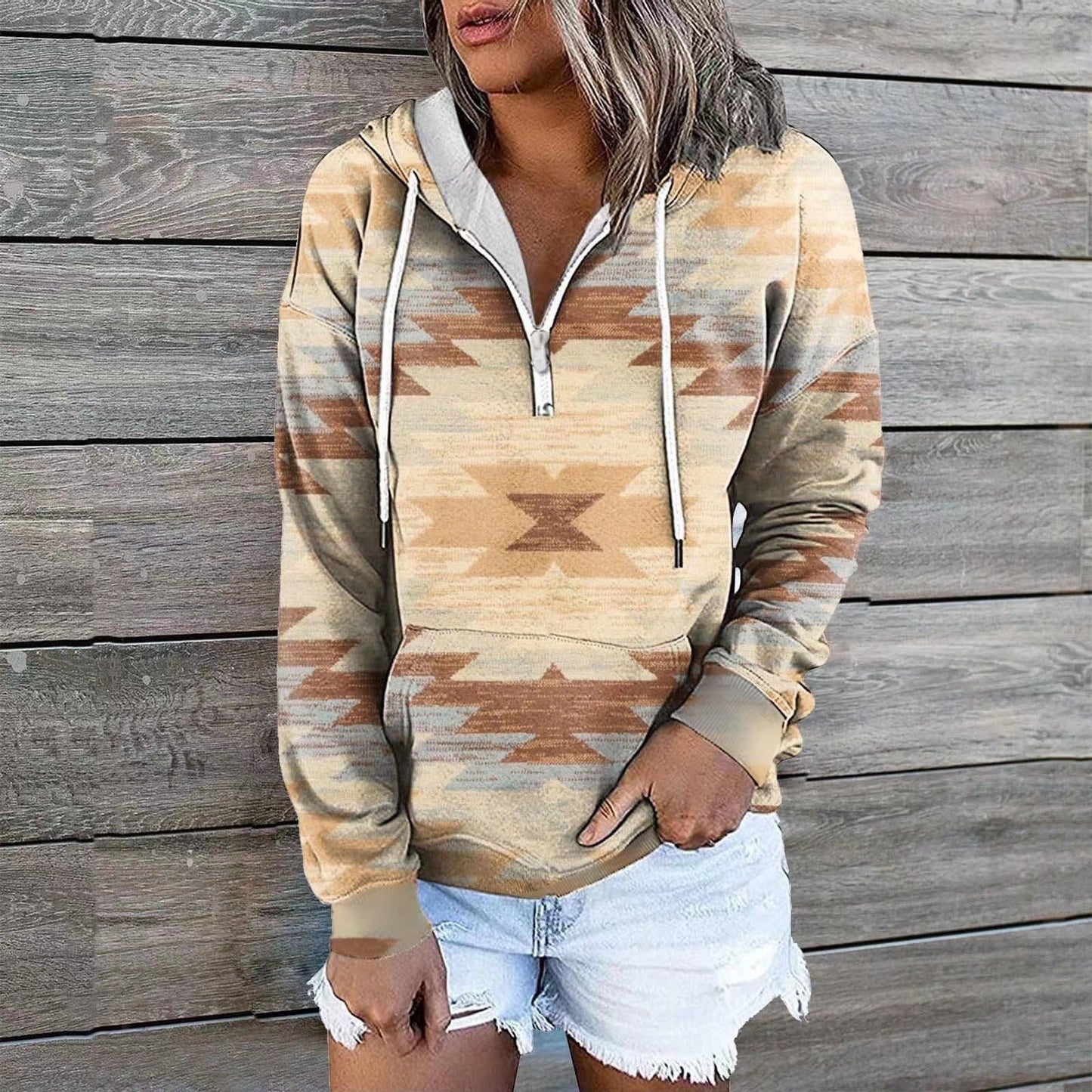 Street Wave Aztec Print Zip Hoodie For Women Comfortable Stylish Everyday Wear Cozy Comfort For All Seasons