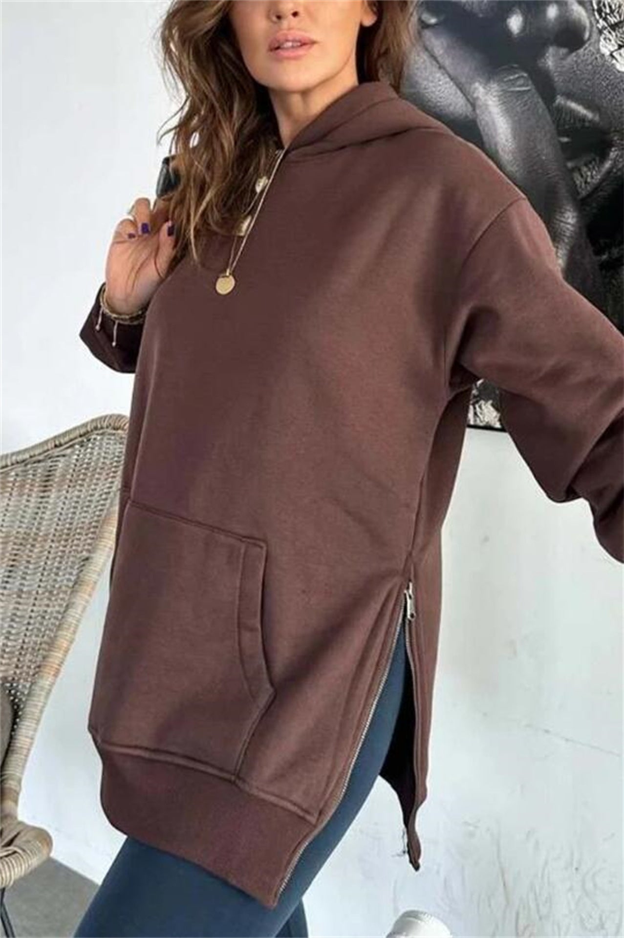 Street-Wave Women Oversized Hoodie With Side Zippers And Universal Fit For Everyday Comfort