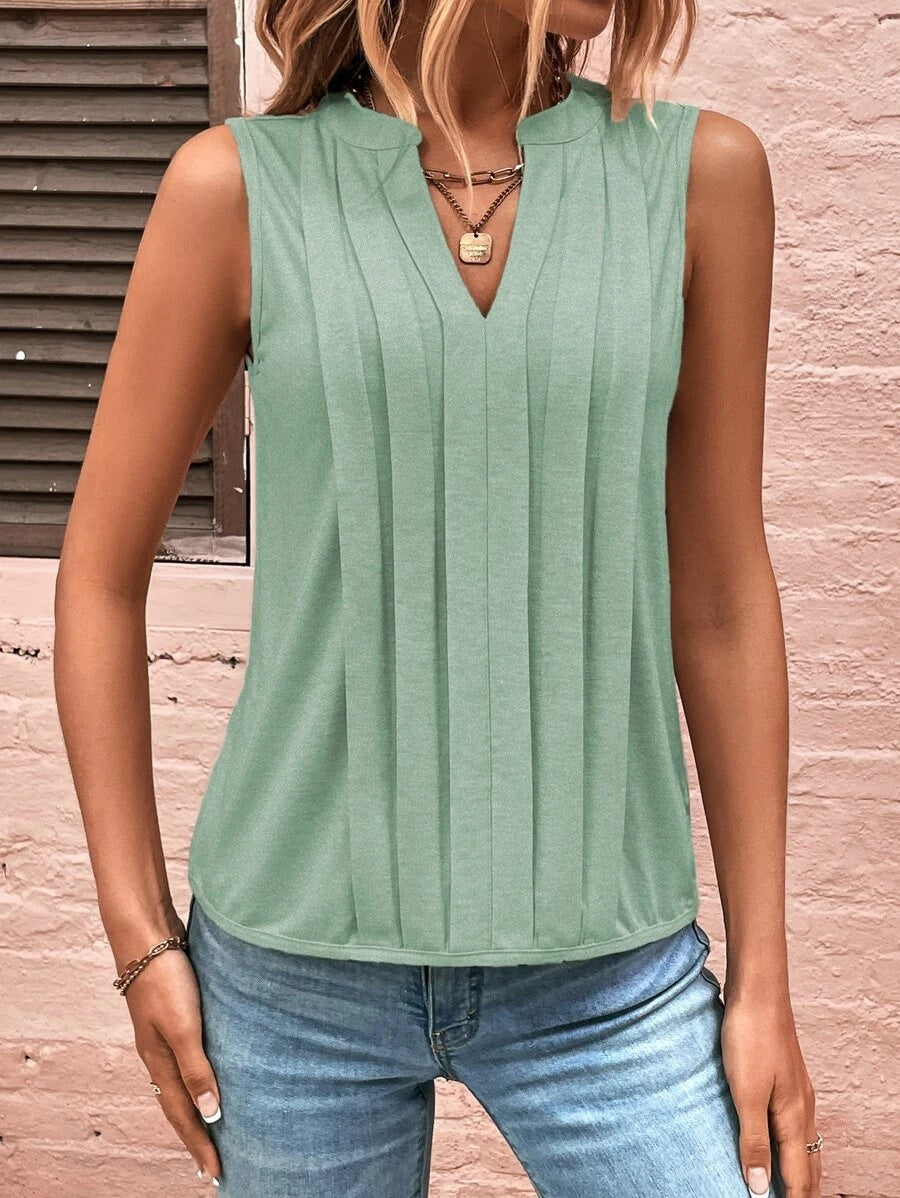 Street-Wave Women's Elegant Sleeveless Blouse With Pleated Front Breathable Versatile Top