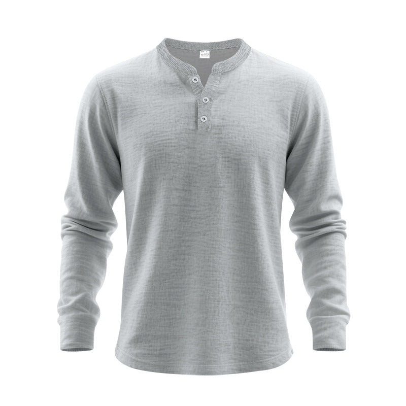 Street-Wave Men's Long Sleeve Henley Shirt in Soft Cotton Blend for Everyday Comfort and Style