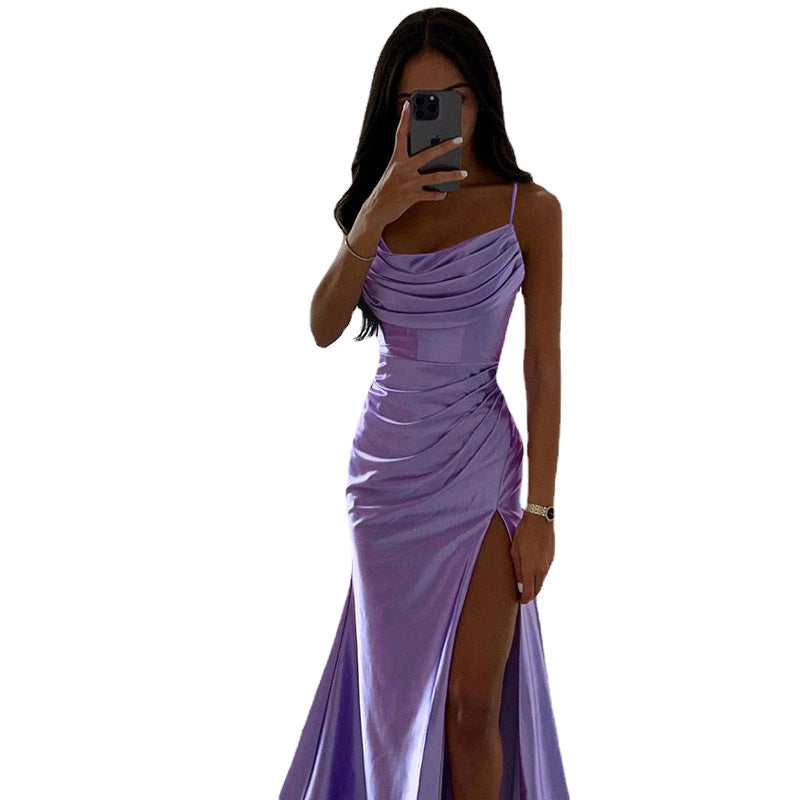 Street-Wave Elegant Draped Maxi Dress With High Slit For Women Glamorous Evening Gown