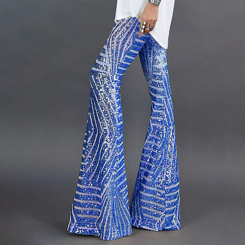 Street-Wave Glitter Flared Sequin Pants Glam Nightlife Look For Party Lovers Statement Piece